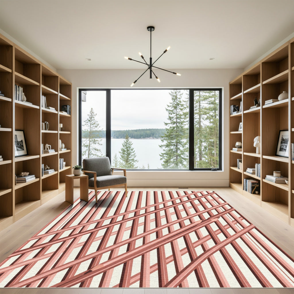 Modern Blush Copper Linear Crosshatch Rug
