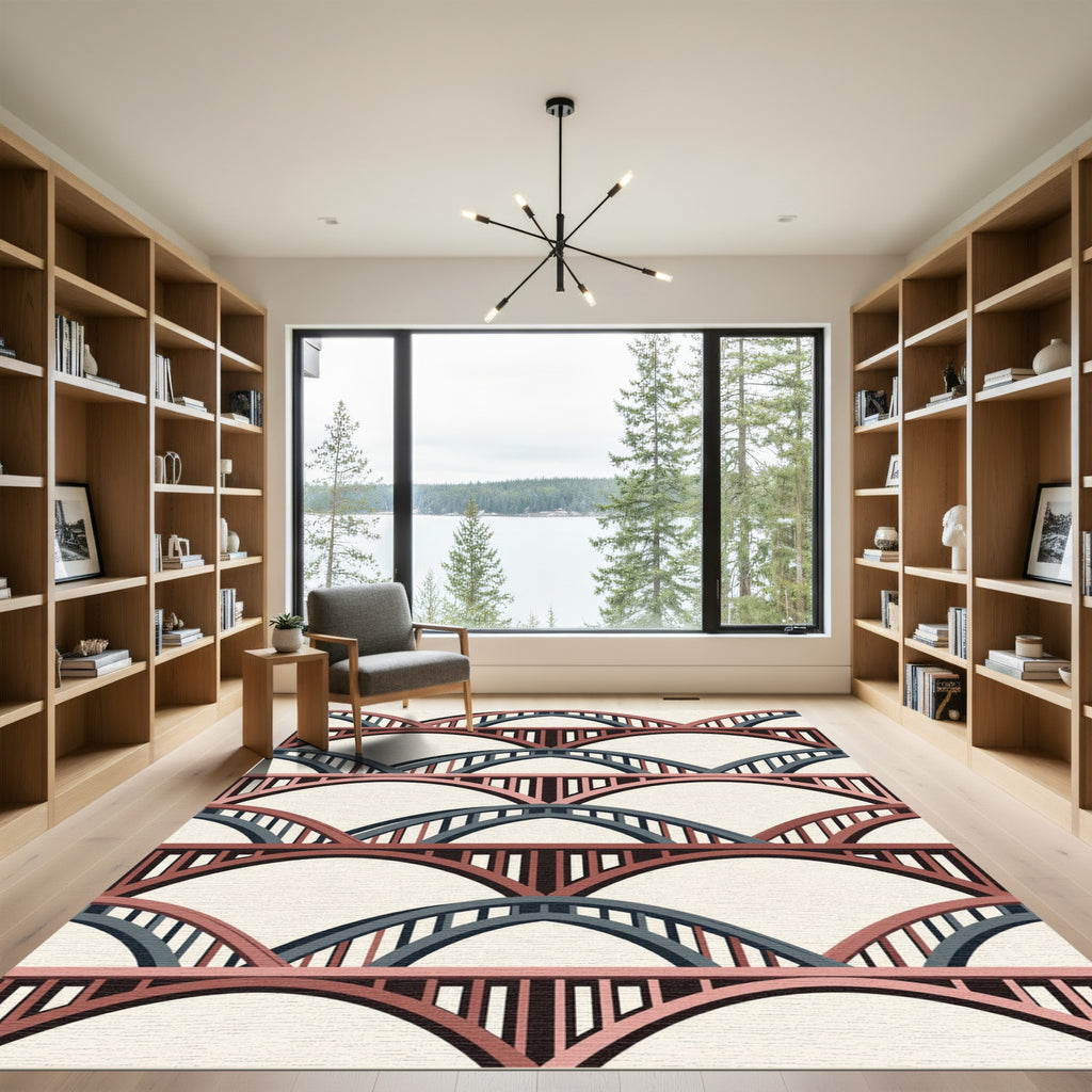 Art Deco Rose Gold Bridge Pattern Rug