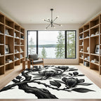 Elegant Black Magnolia Branch Botanical Rug