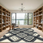 Monochrome Geometric Isometric Urban Grid Rug