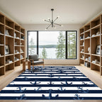 Navy Blue and White Nautical Anchor Rug
