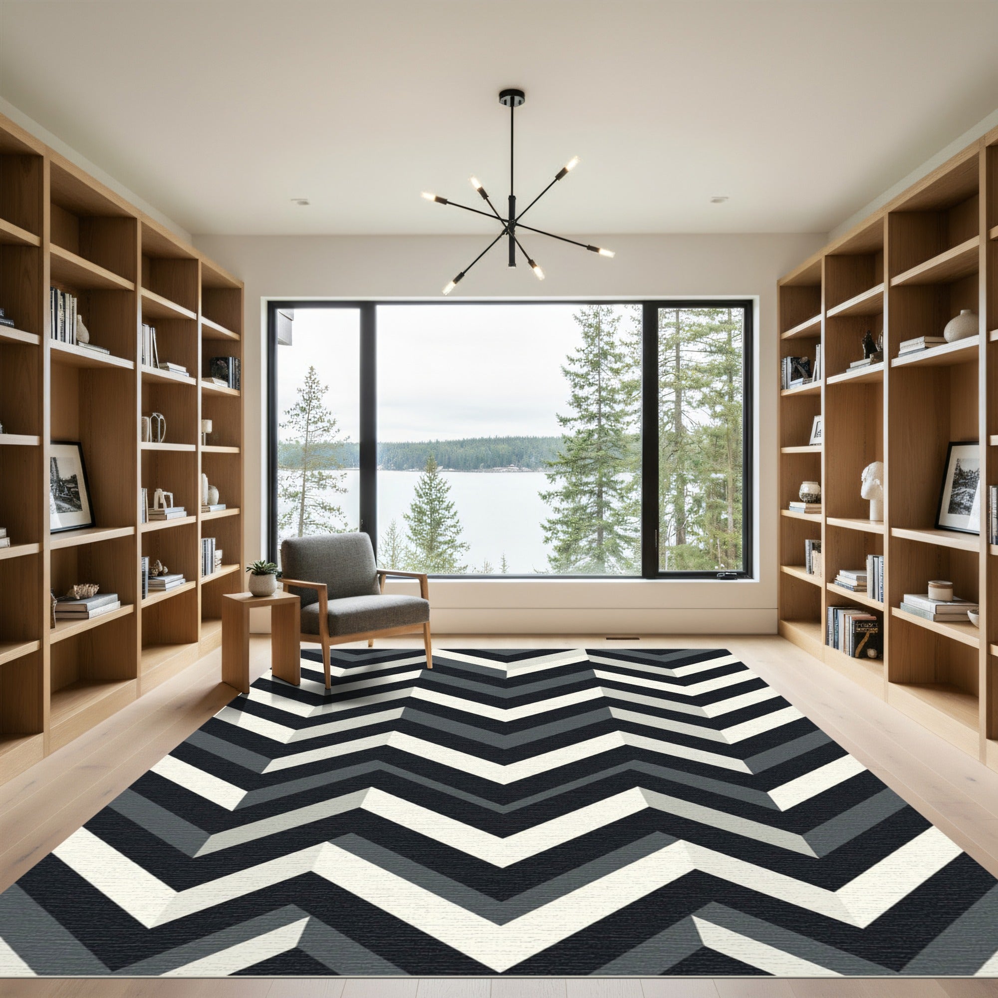 Monochrome Geometric Chevron Zigzag Art Rug