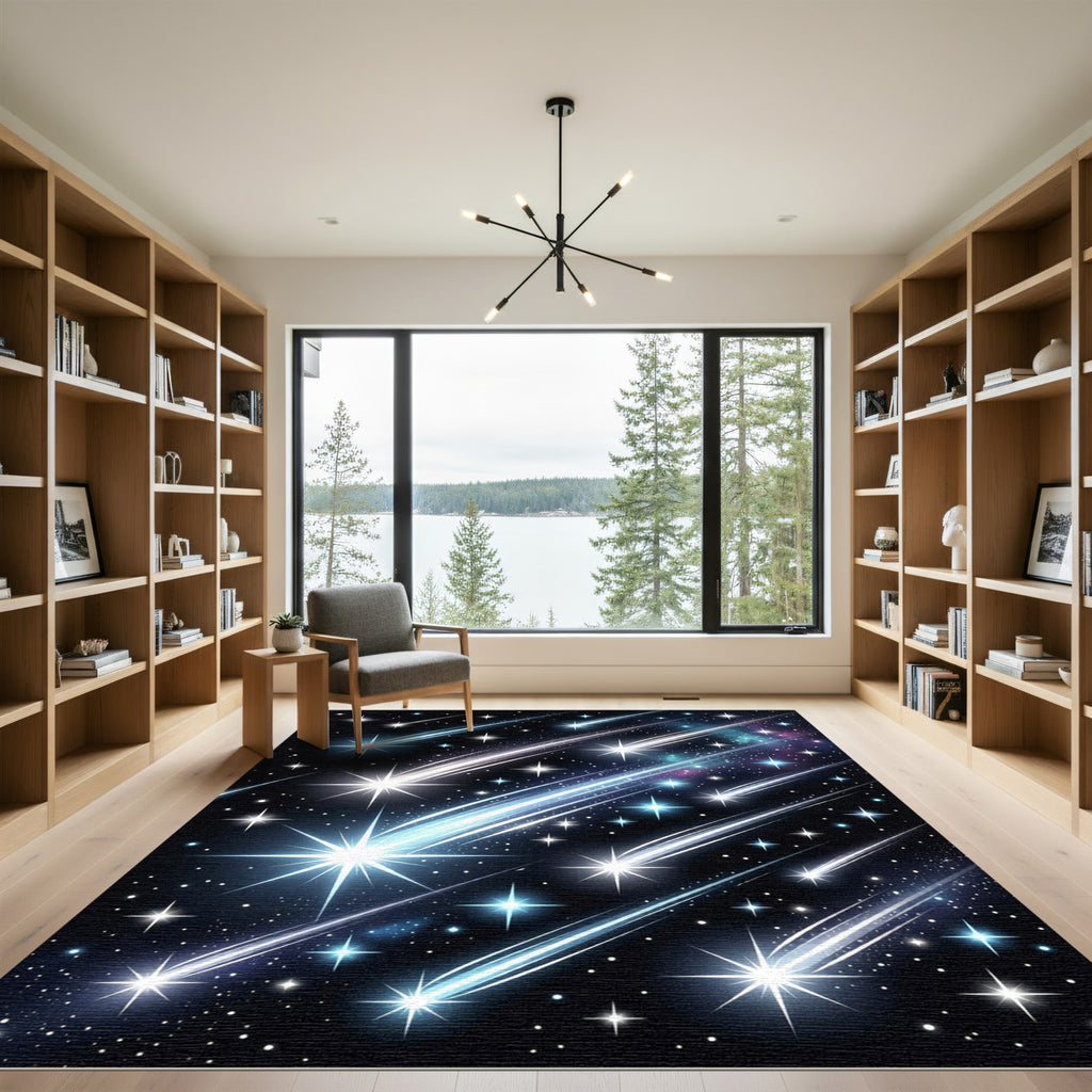 Colorful Streaking Starry Galaxy Rug