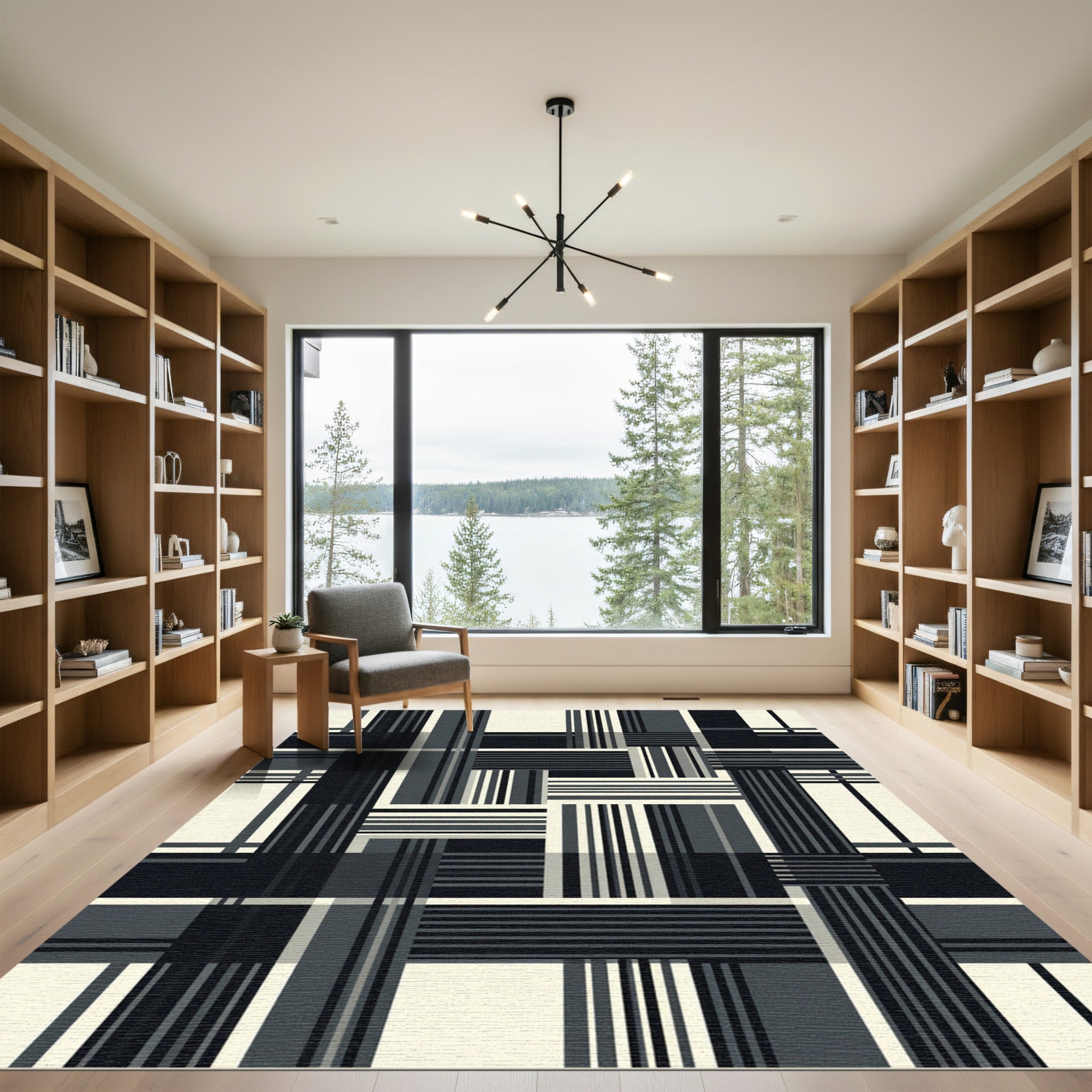 Monochromatic Geometric Grid Checkerboard Rug