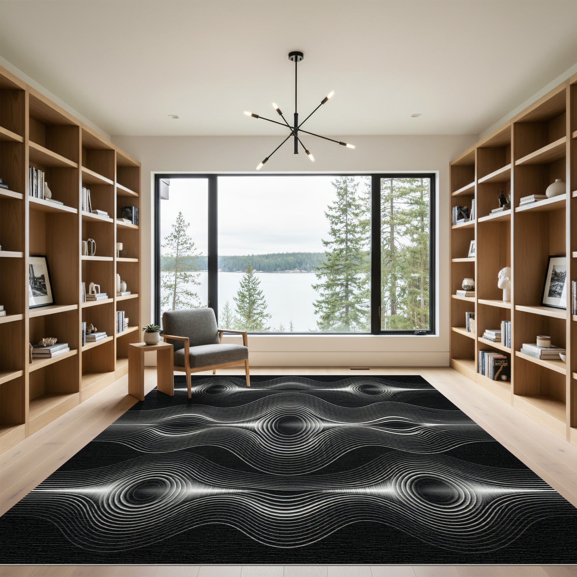 Abstract White Wave Flow Rug
