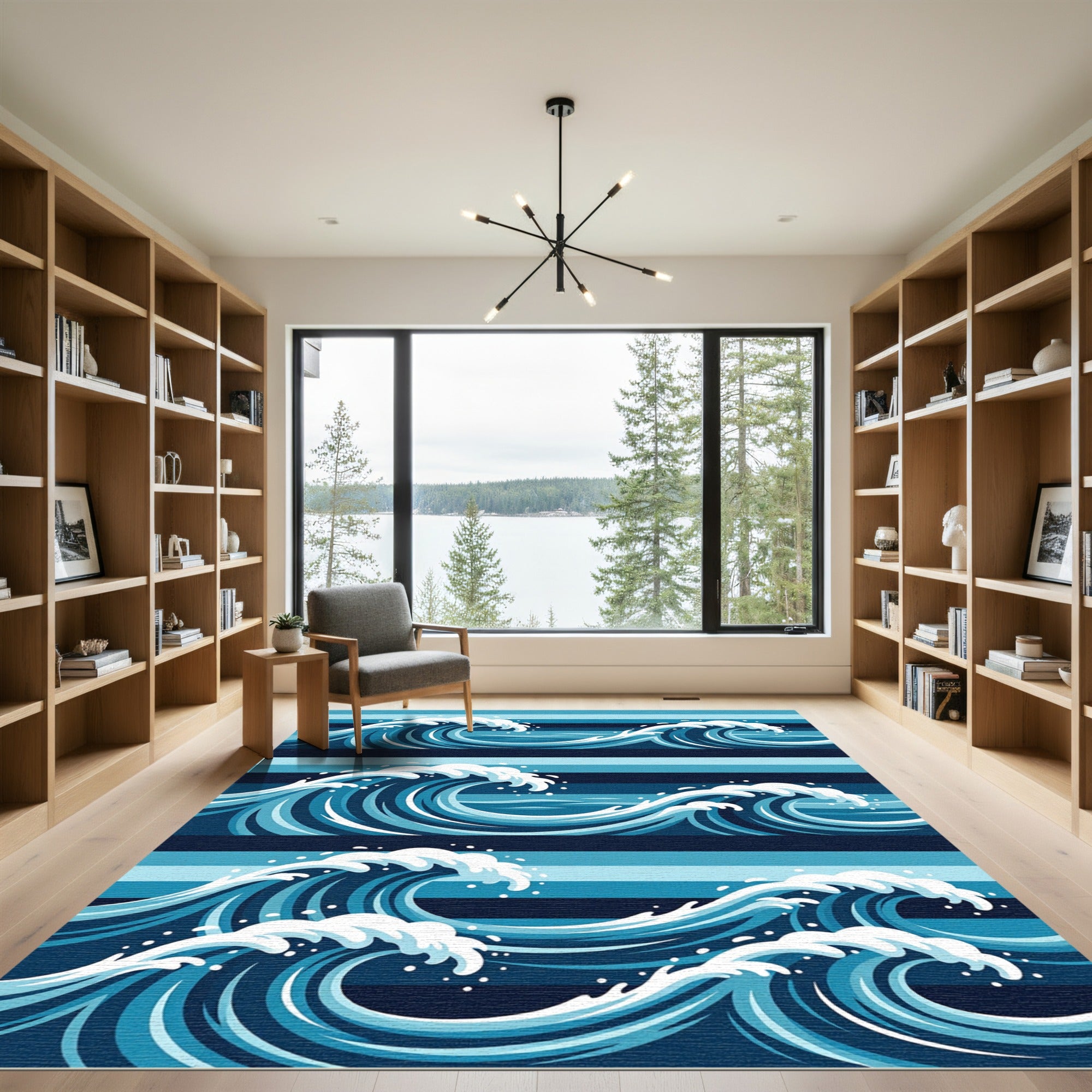 Blue Layered Ocean Wave Abstract Rug