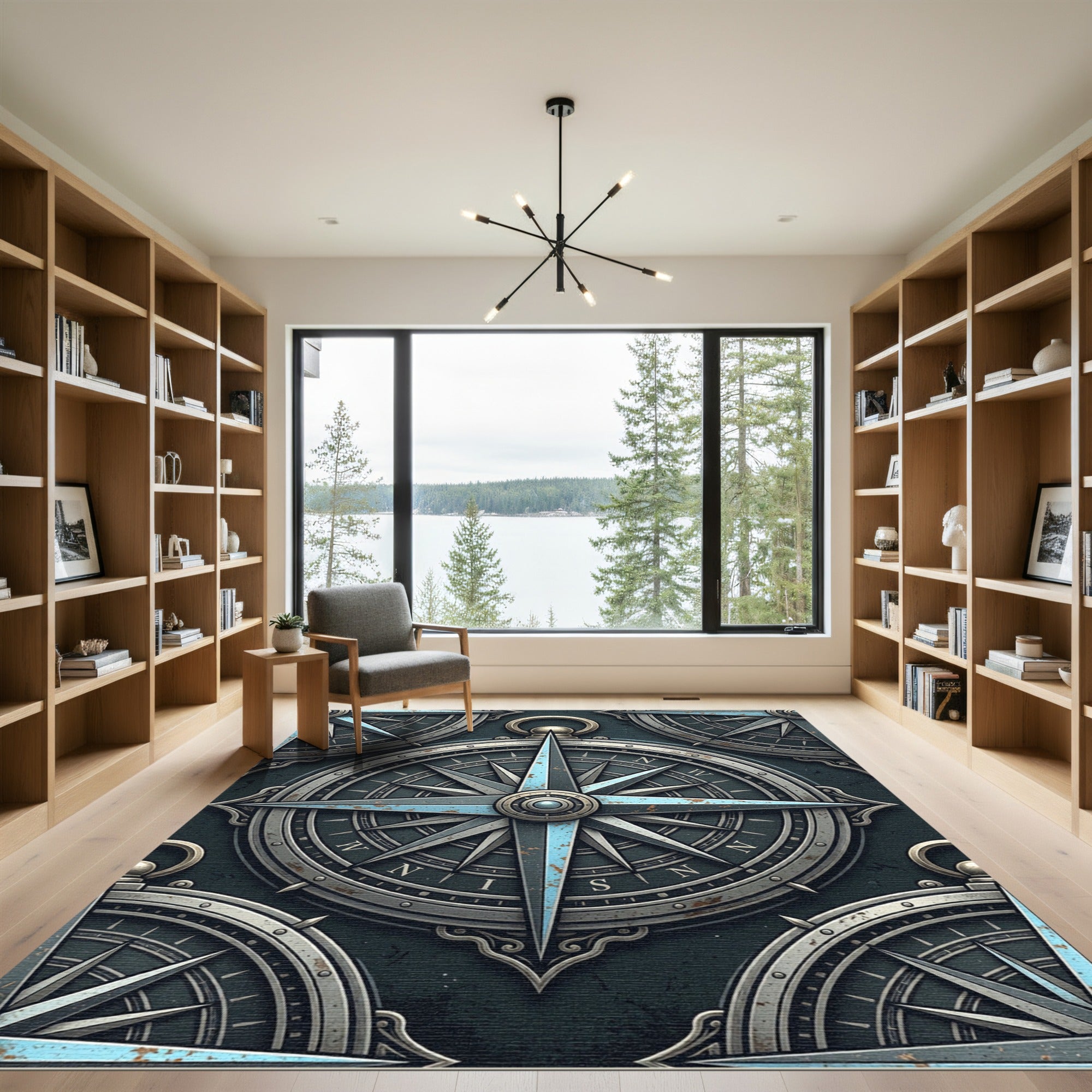 Vintage Nautical Steel Compass Rose Rug