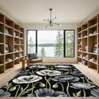 Monochrome White Poppy Floral Botanic Rug