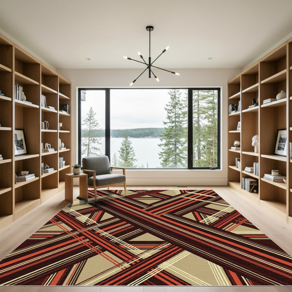 Warm Red Brown Intersecting Stripes Rug