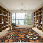 Earthy Compass Nautical Boho Art Rug