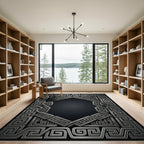 Silver Greek Key Geometric Frame Rug