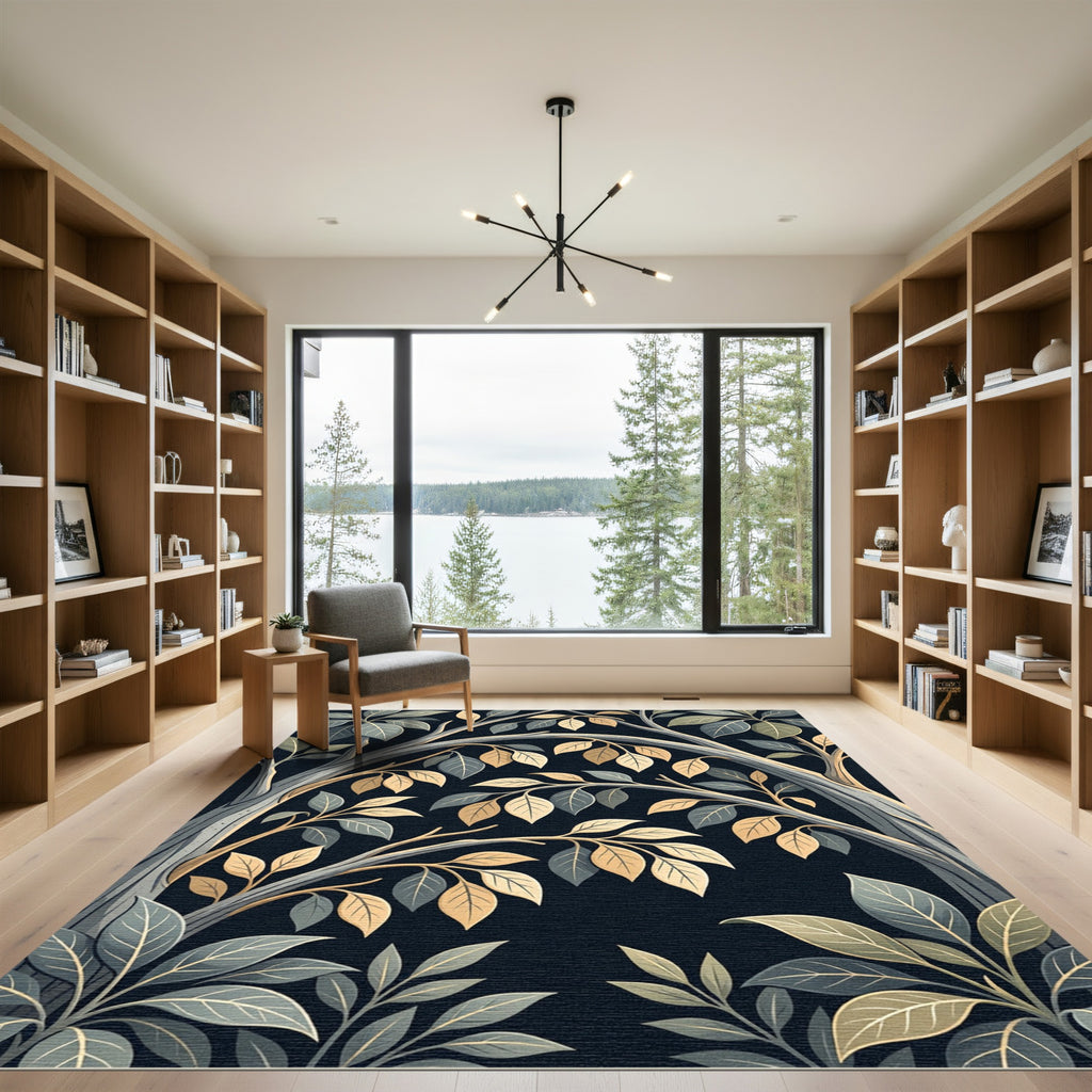 Arched Golden Leaf Botanical Forest Rug