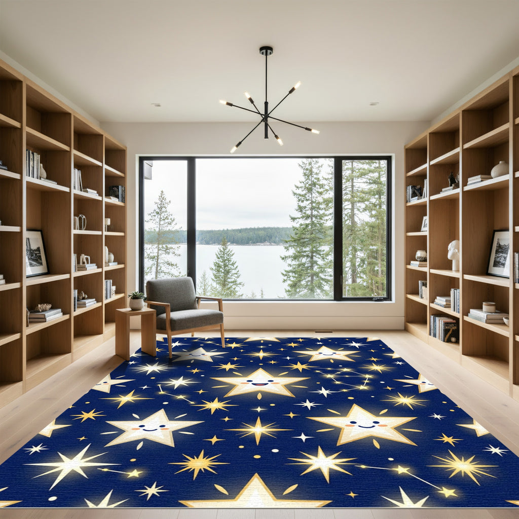 Whimsical Glowing Star Constellation Navy Rug