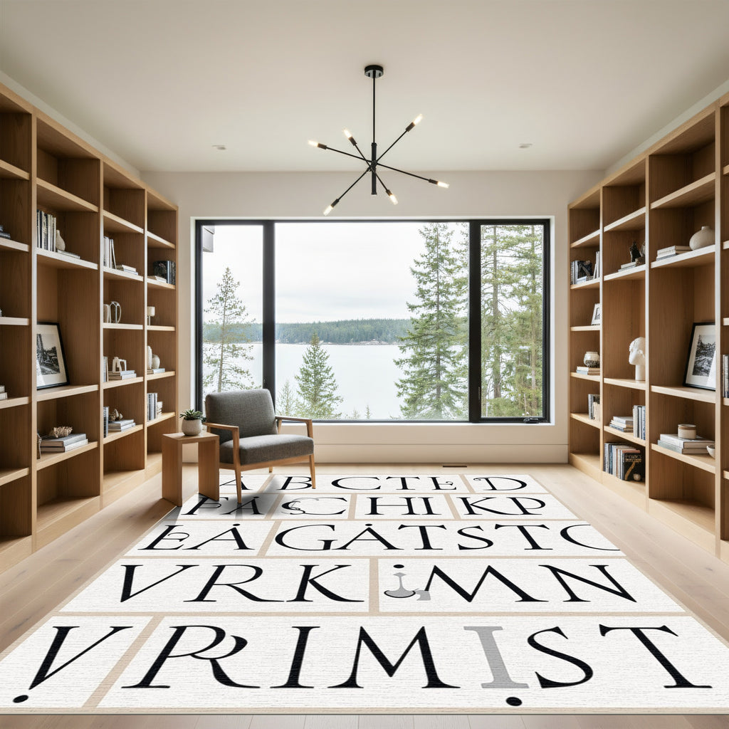 Elegant Typographic Alphabet Collage Rug