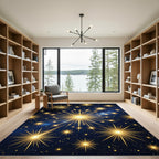 Radiant Golden Starburst Night Sky Rug