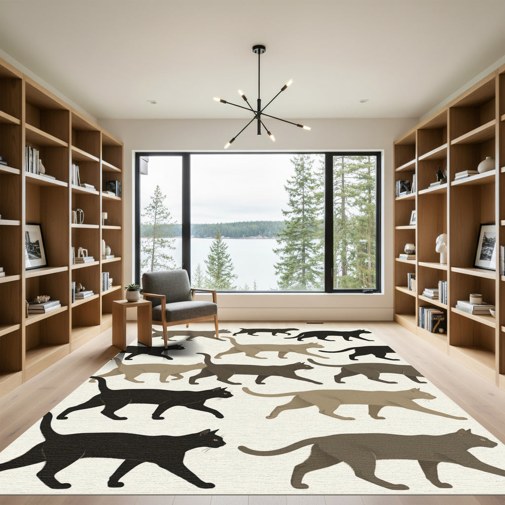Minimalist Cats Walking Neutral Art Rug