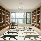 Minimalist Cats Walking Neutral Art Rug