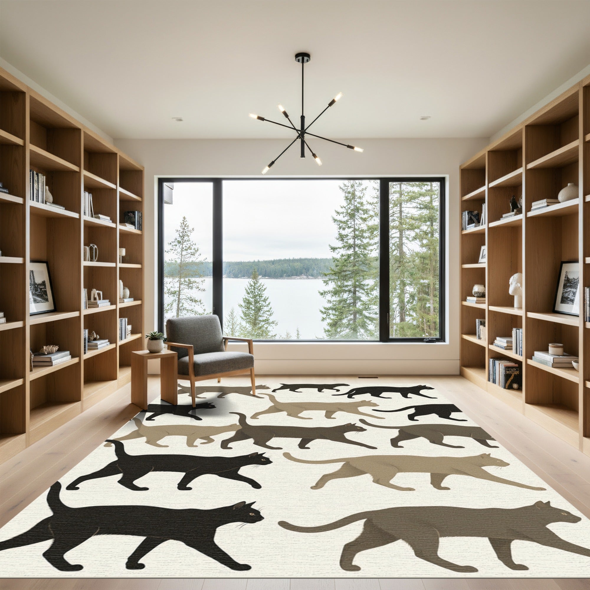 Minimalist Cats Walking Neutral Art Rug