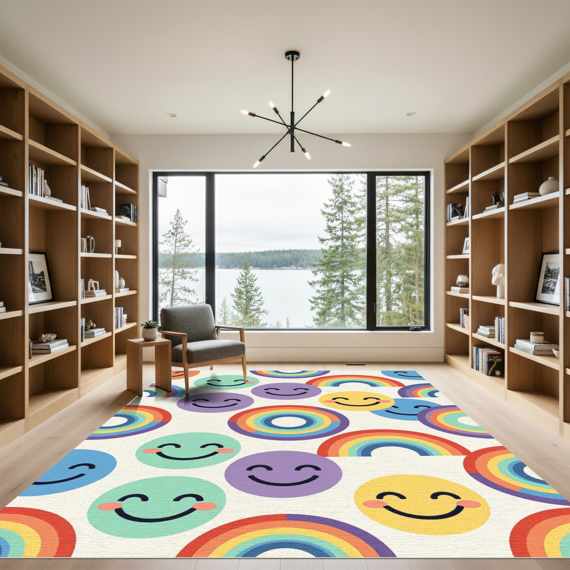 Colorful Retro Rainbow Happy Face Joy Rug