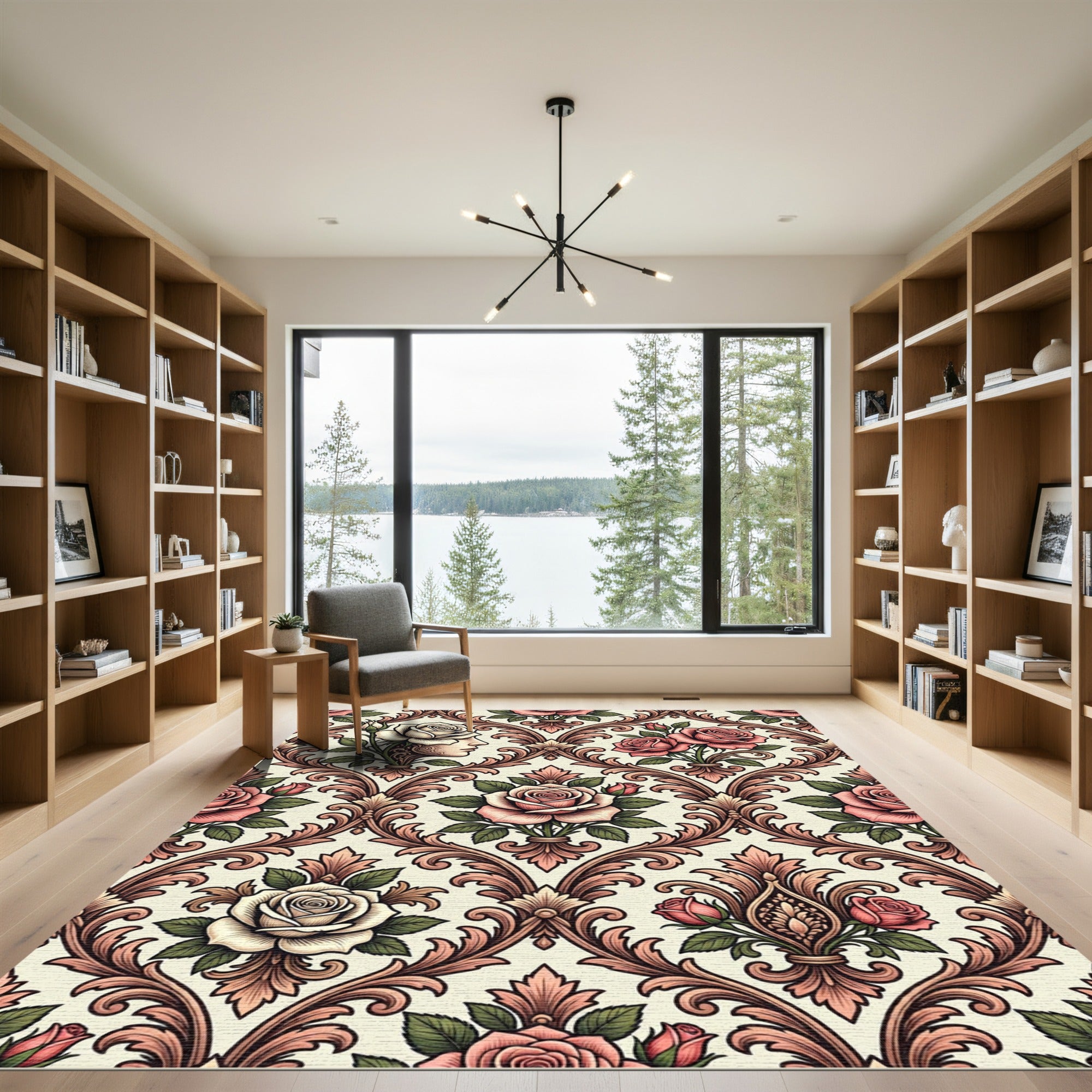 Vintage Rose Floral Damask Rug