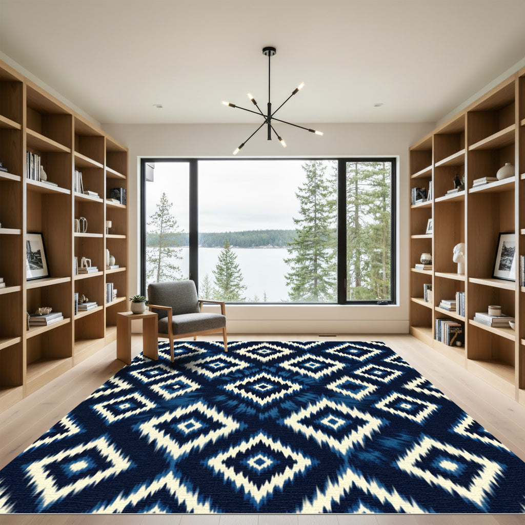 Indigo Geometric Tribal Diamond Art Rug