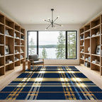Navy and Gold Plaid Tartan Check Rug