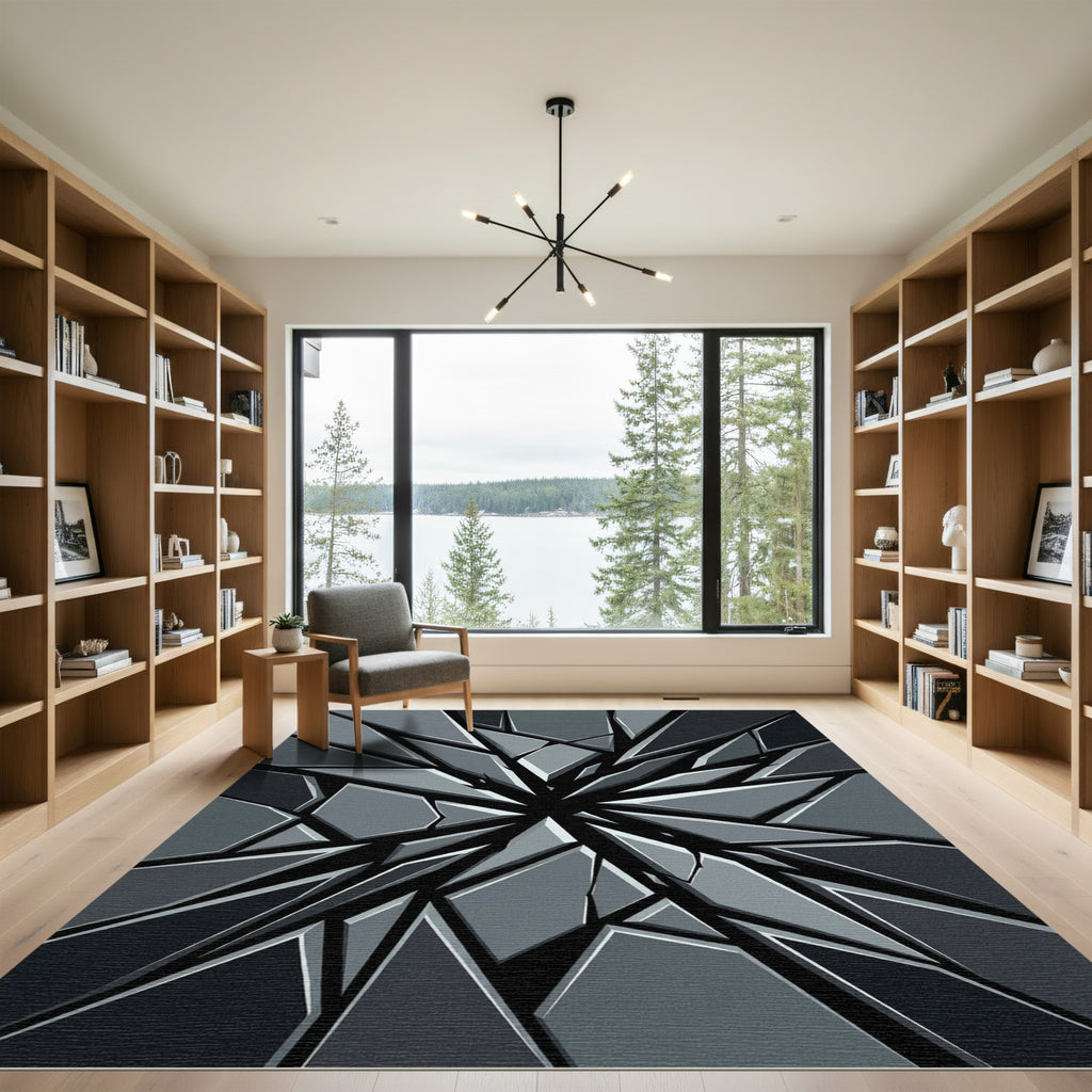 Shattered Dark Gray Geometric Shard Rug