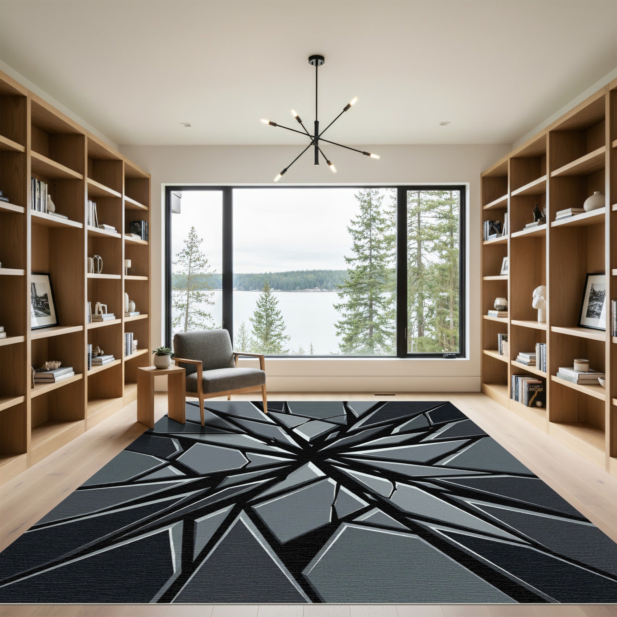 Shattered Dark Gray Geometric Shard Rug