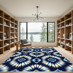 Navy Blue Cream Sky Diamond Burst Rug