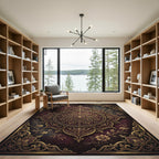 Ornate Golden Floral Deep Burgundy Medallion Rug