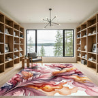 Ethereal Pink Feathers and Floral Composition Rug