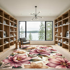 Watercolor Blush Floral Botanical Illustration Rug