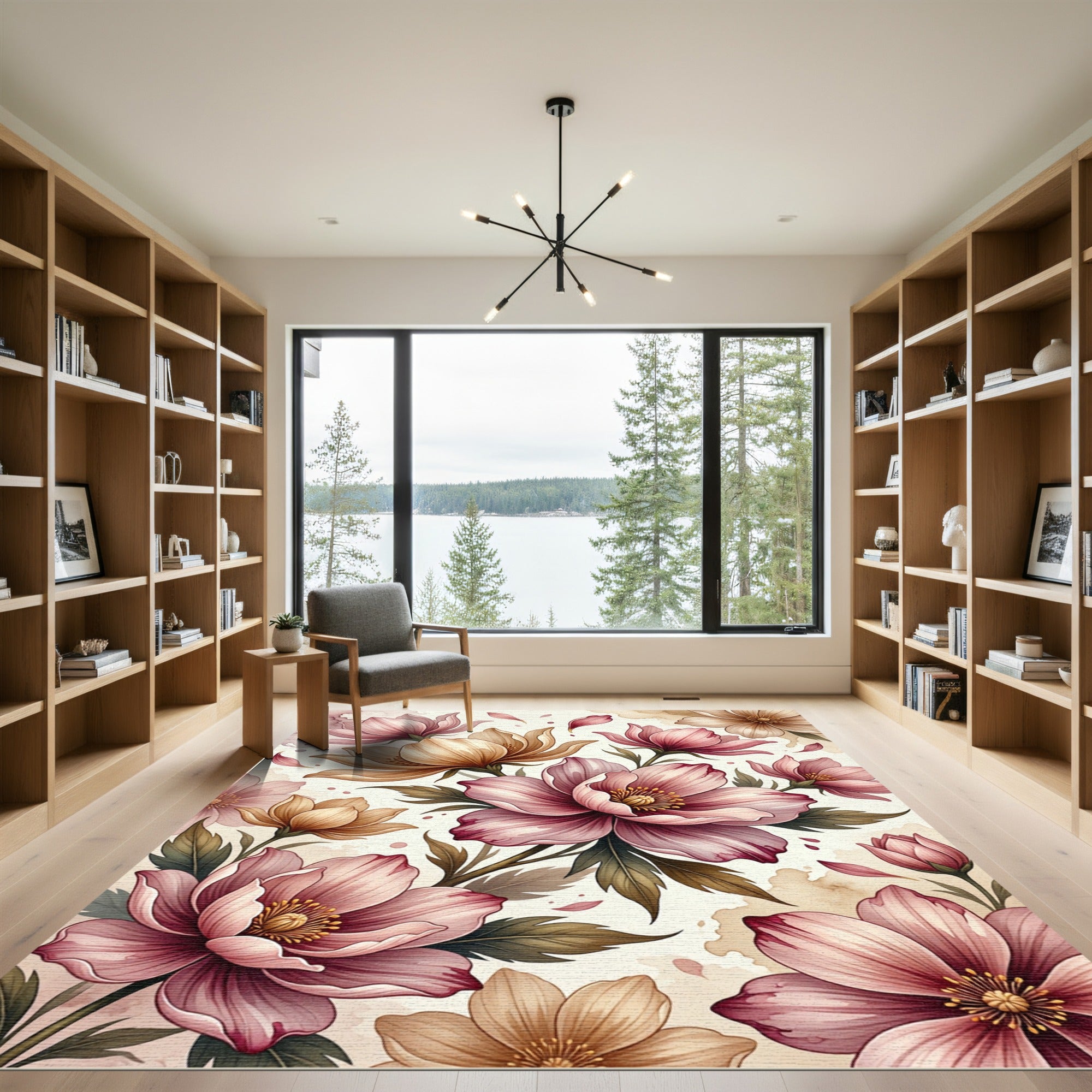 Watercolor Blush Floral Botanical Illustration Rug