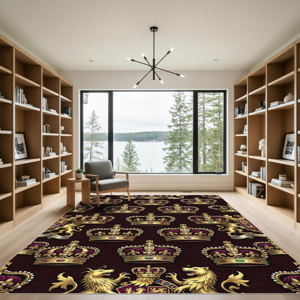 Regal Gold Crown Ornate Jewel Rug
