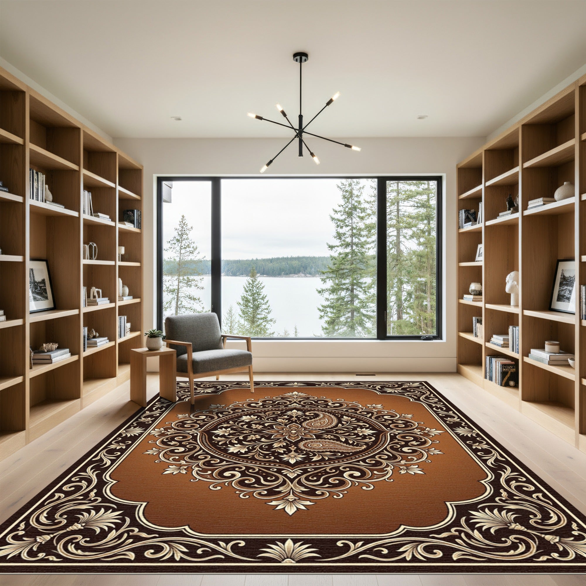Elegant Bronze Paisley Floral Medallion Rug