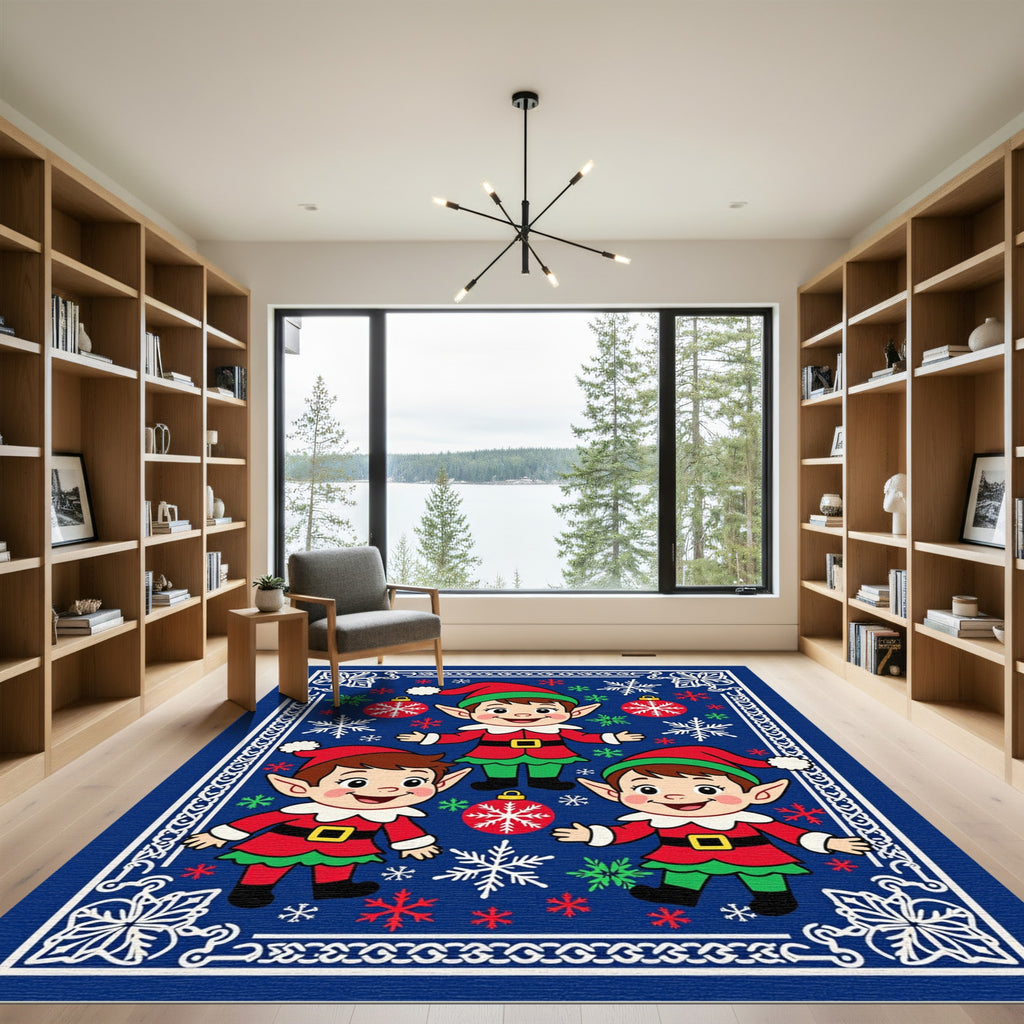 Three Cheerful Christmas Elves Rug
