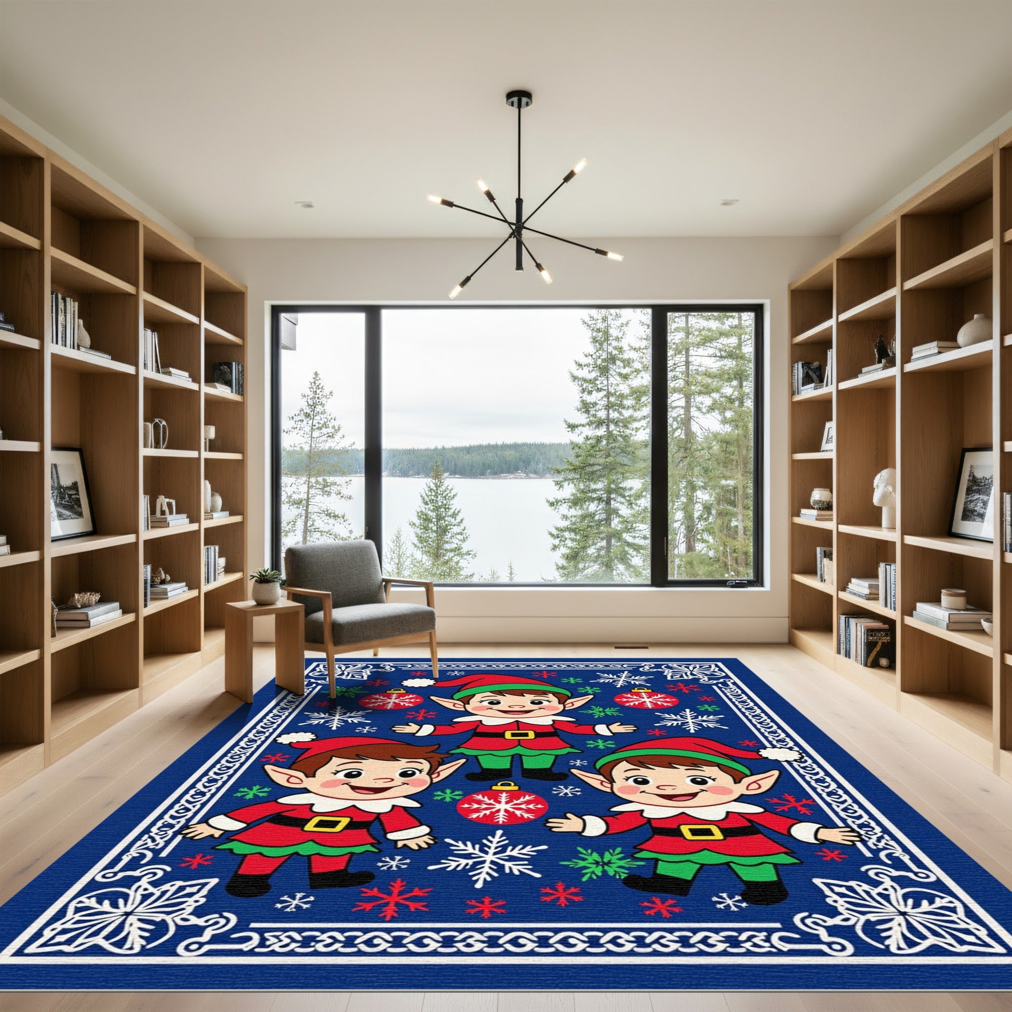 Three Cheerful Christmas Elves Rug