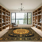 Golden Lotus Mandala with Fish Accents Rug