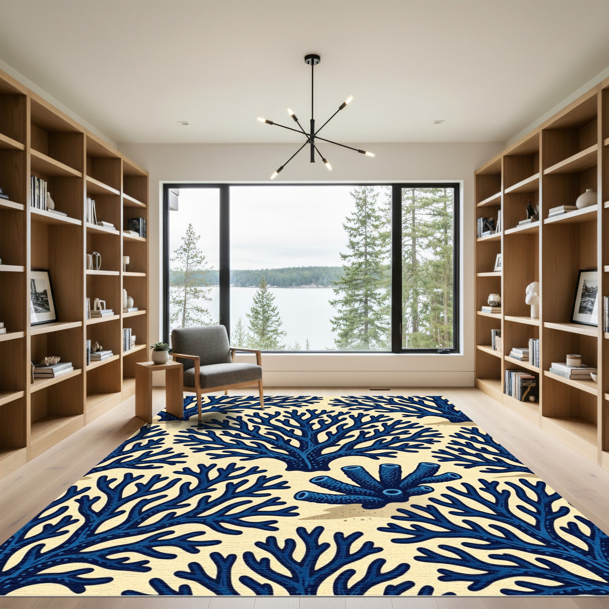 Deep Blue Coral Reef Underwater Illustration Rug