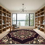 Cream Floral Medallion on Burgundy Background Rug