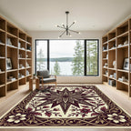Elegant Deep Burgundy Floral Star Tapestry Rug