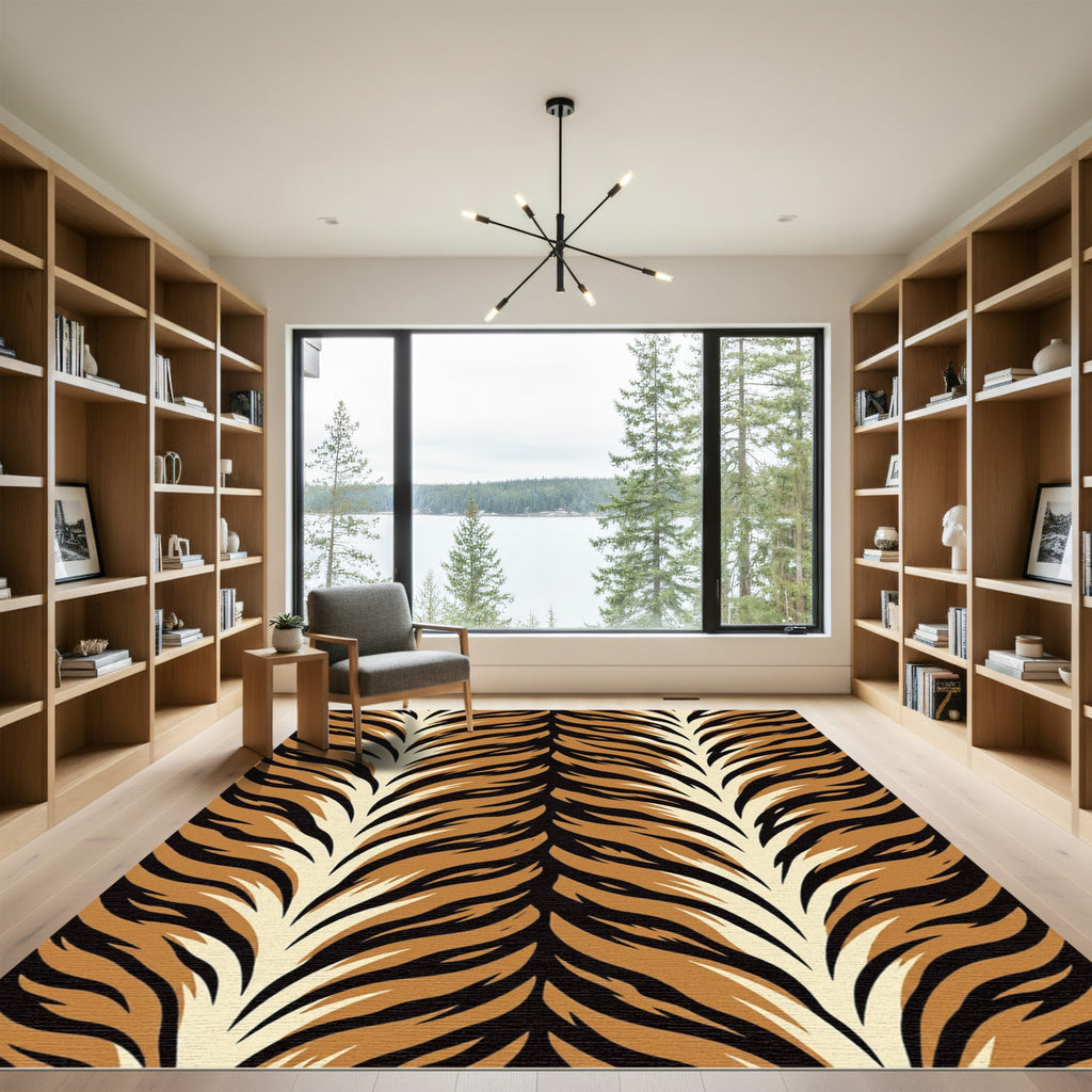Bold Amber Tiger Stripe Animal Texture Rug