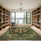 Ornate Sage Green Filigree Medallion Rug