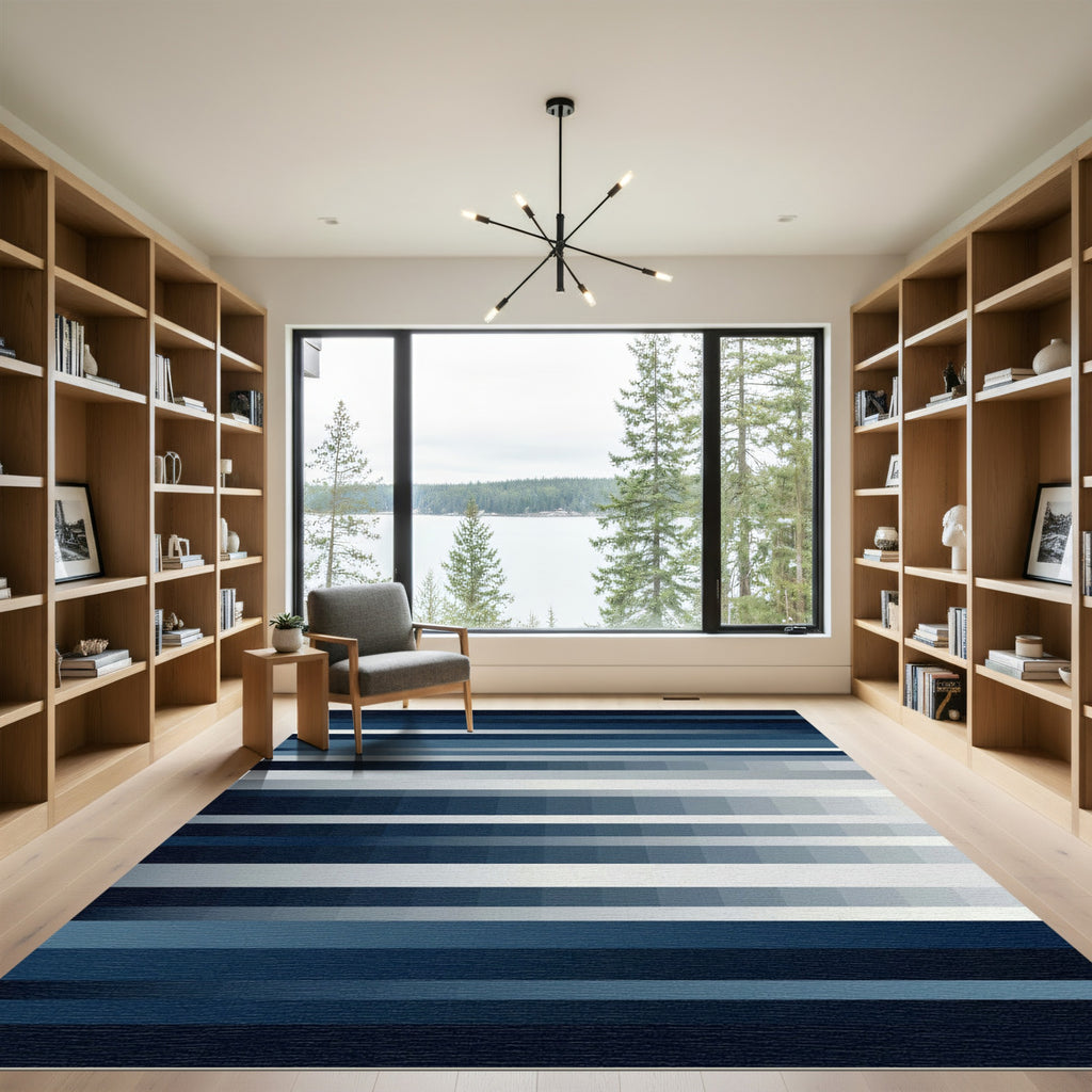 Minimalist Linear Gradient Blue Striped Rug