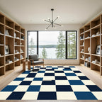 Navy Blue White Checkerboard Squares Rug