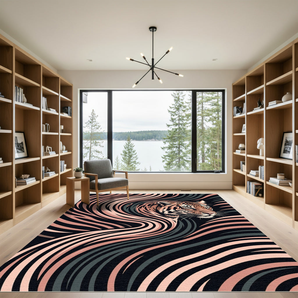 Modern Tiger Portrait with Flowing Lines Rug