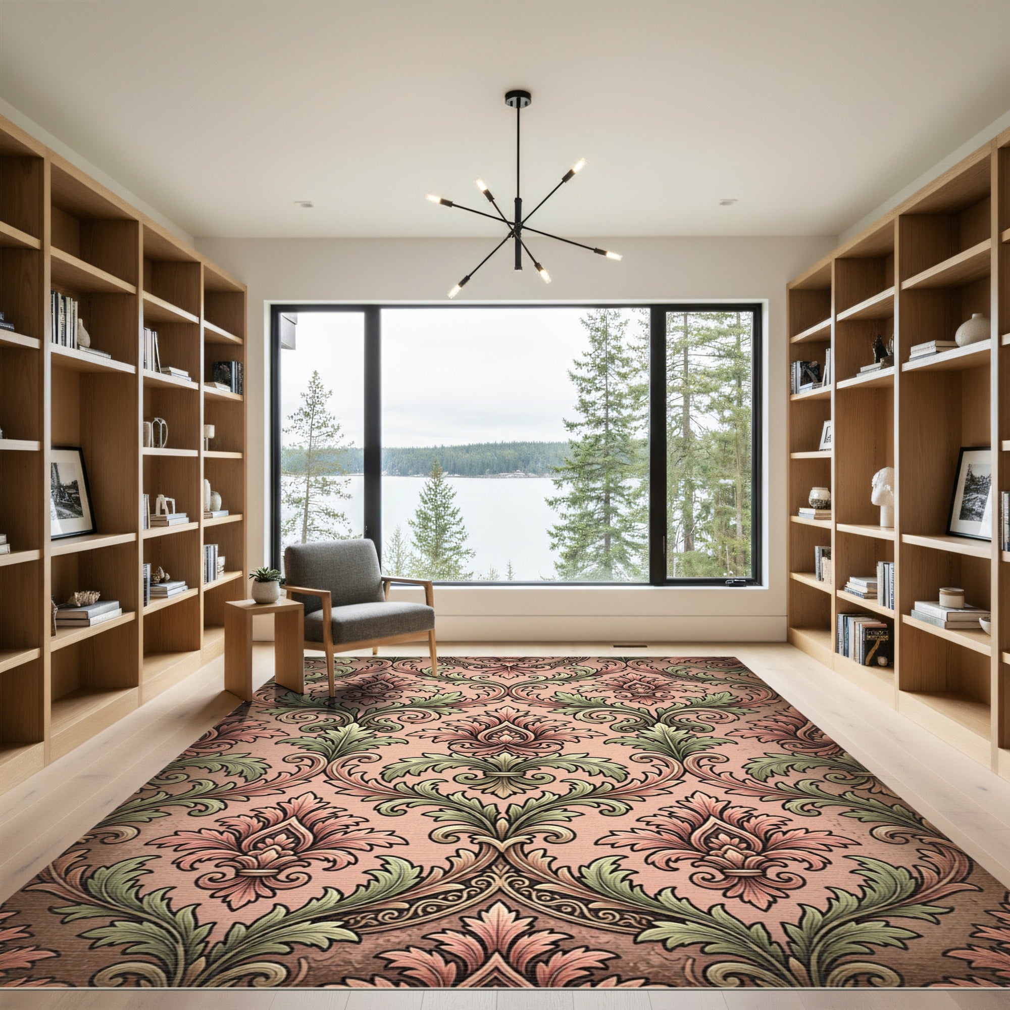 Rose Gold Vintage Floral Damask Rug