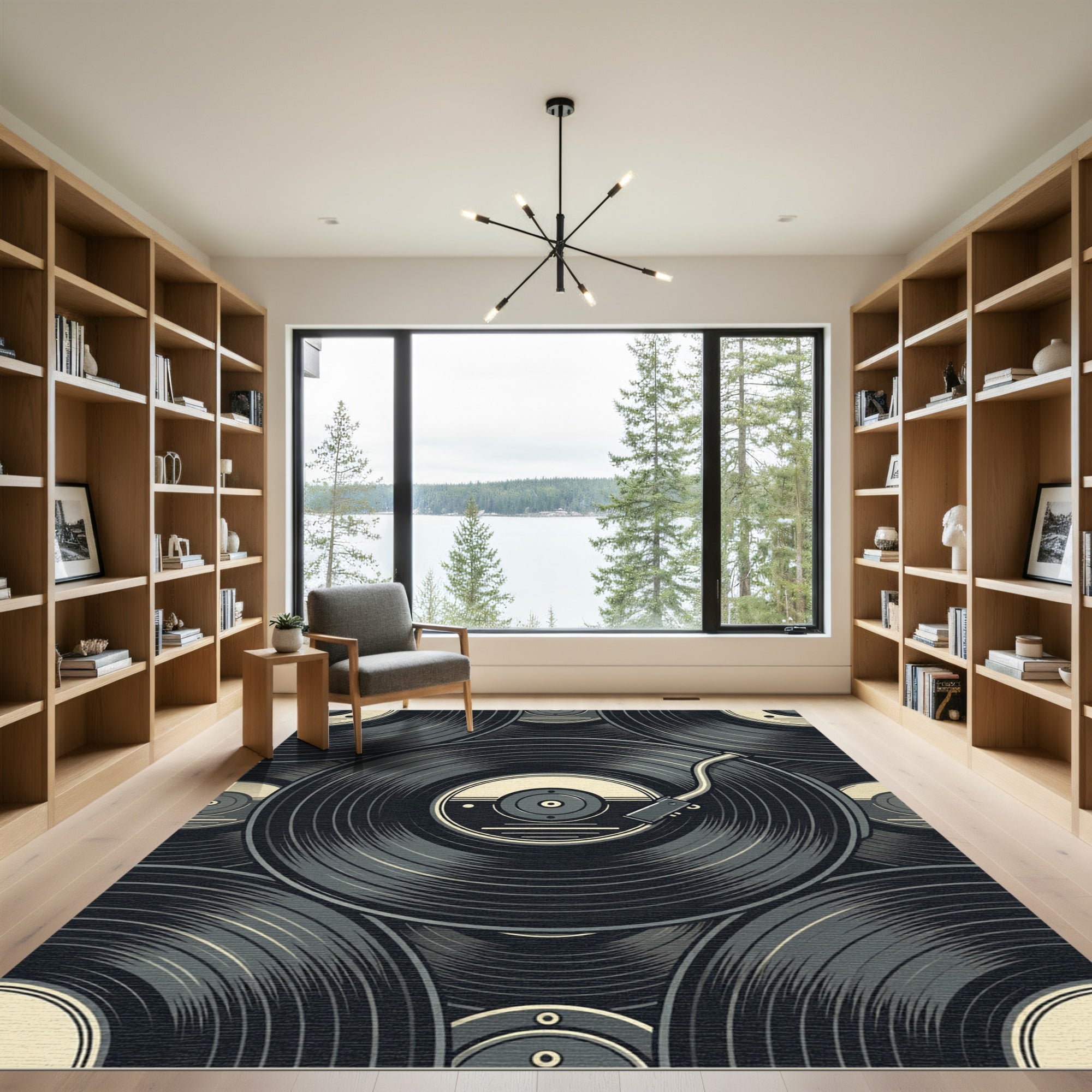 Retro Monochrome Vinyl Record Composition Rug