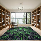 Luminous Emerald Circuitry Sci-Fi Glow Rug