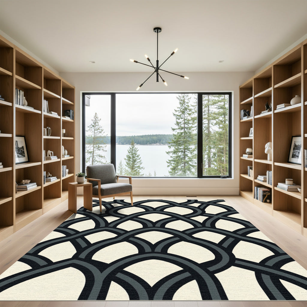 Sophisticated Charcoal Arch Geometric Rug